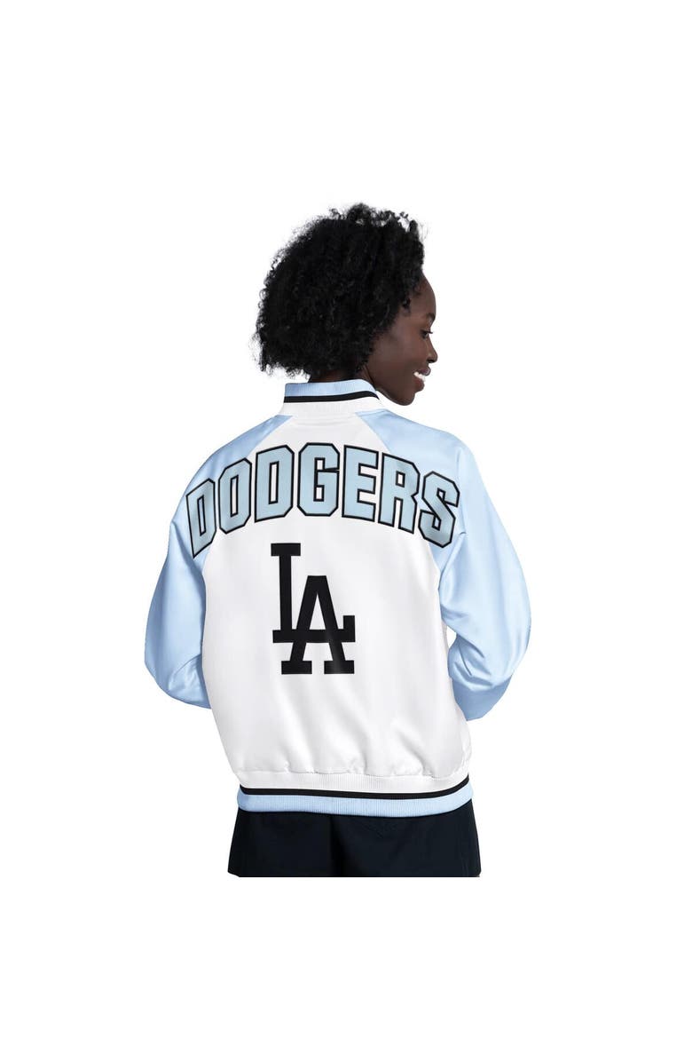 STARTER Women's Starter Light Blue/White Los Angeles Dodgers Blitz Varsity Raglan Full-Snap Satin Jacket, Alternate, color, Light Blue