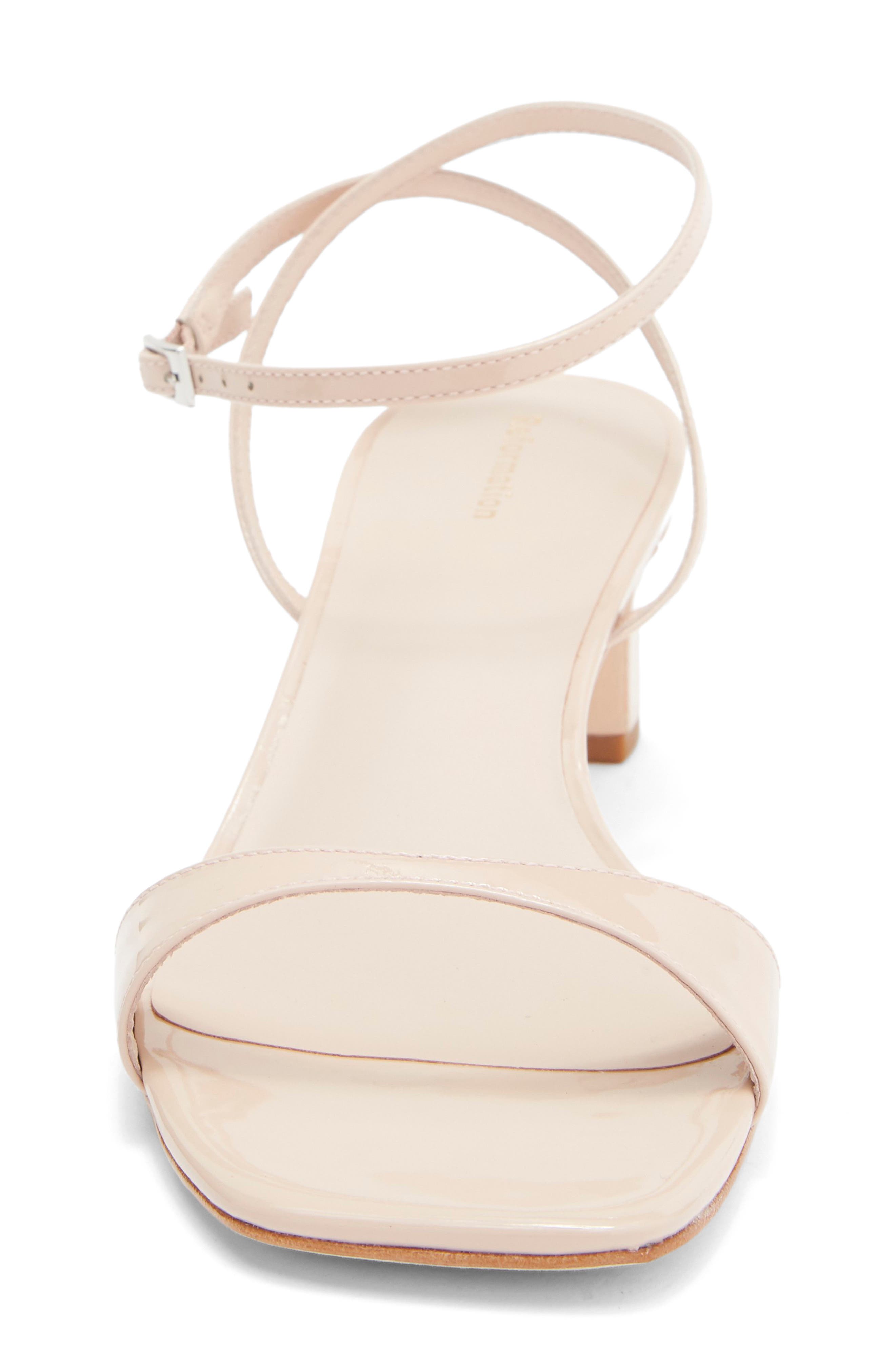 Reformation Sage Ankle Strap Sandal, Alternate, color, Alabaster Patent