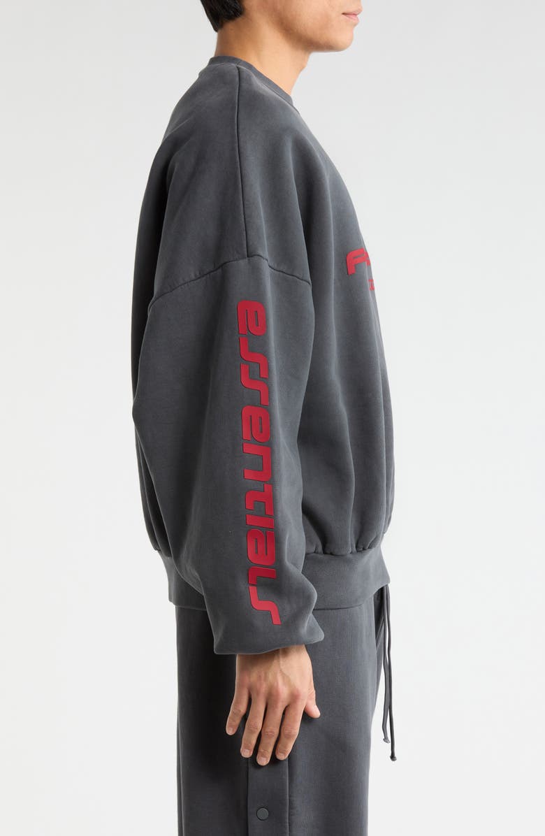 Fear of God Essentials Logo Graphic Relaxed Fit Crop Sweatshirt, Alternate, color, Iron Grey