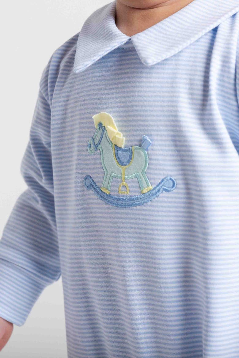 Stripe Knit Longall With Rocking Horse, Alternate, color, Light Blue, White