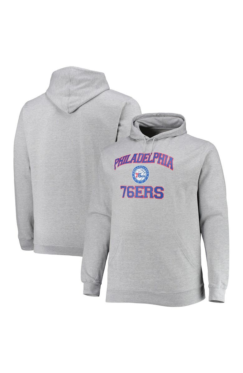 PROFILE Men's Heathered Gray Philadelphia 76ers Big & Tall Heart & Soul Pullover Hoodie, Alternate, color, Heather Gray
