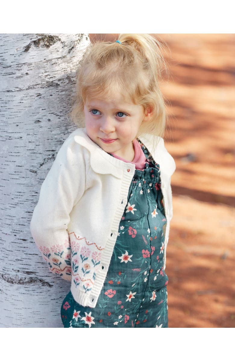 Deux par Deux Baby Girl's Jacquard Knit Cardigan Off White With Flowers, Alternate, color,