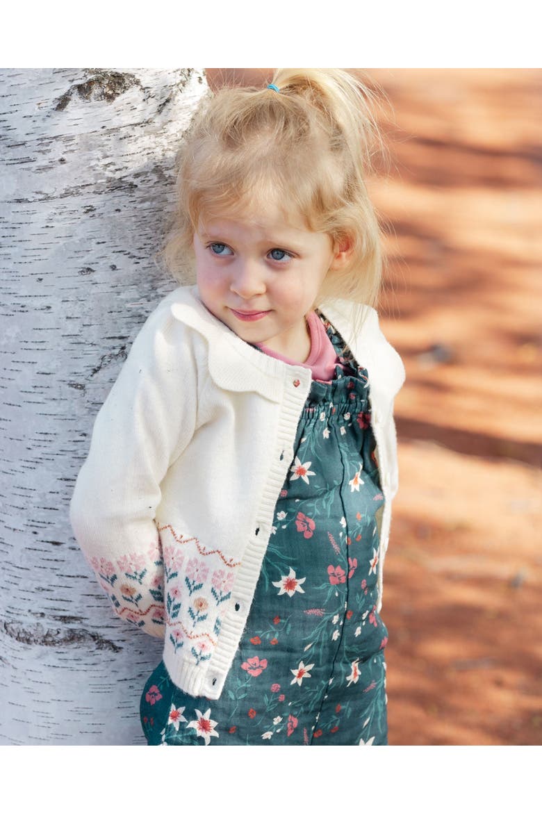 Off White Color Roses Deux par Deux Baby Girl's Jacquard Knit Cardigan Off White With Flowers ...