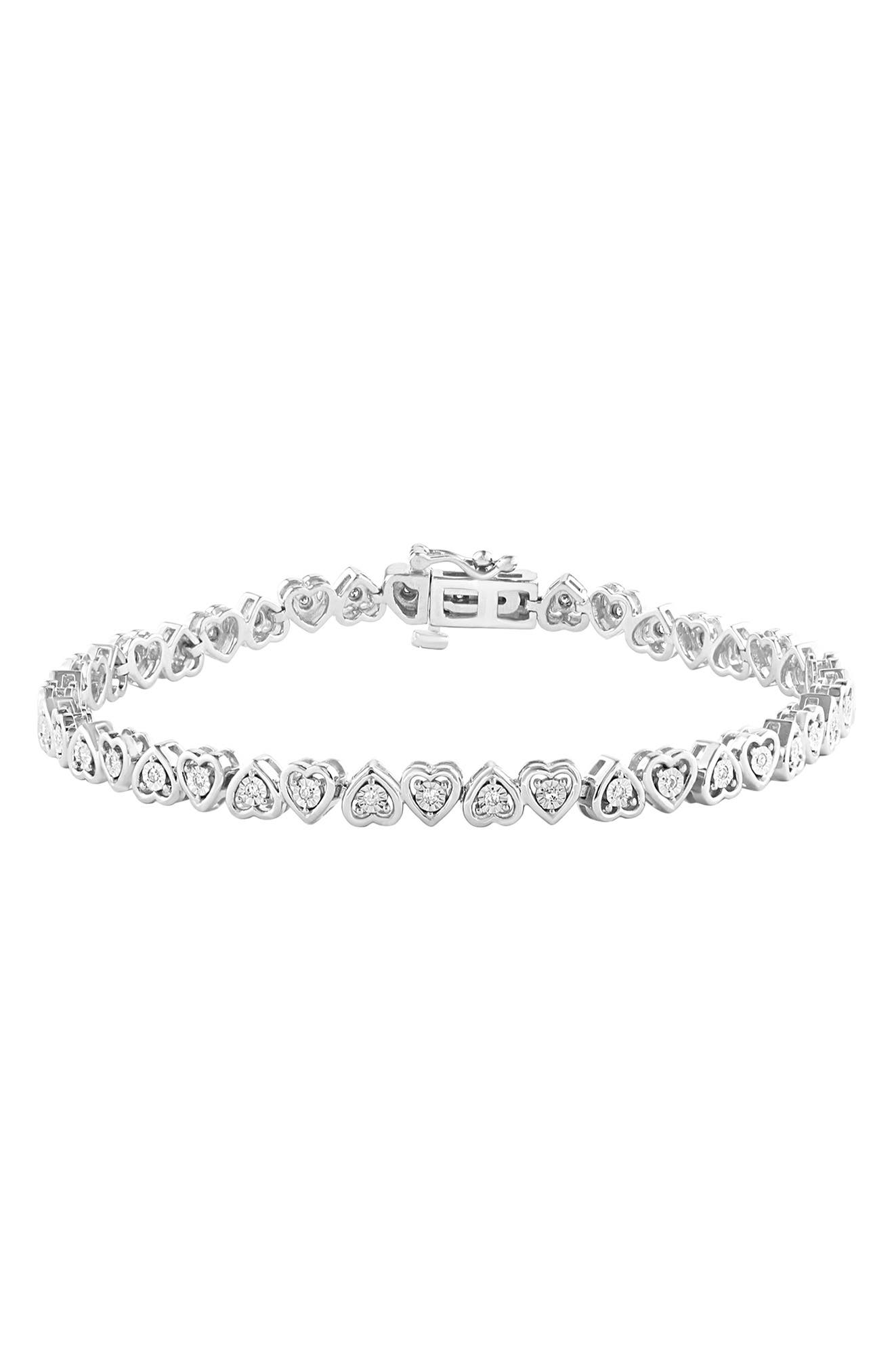 EFFY Sterling Silver Diamond Heart Tennis Bracelet - 0.22ct.