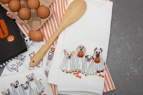 C & F Home C&f Home Trick Or Treat Halloween Costume Ghost Dogs 100% Cotton Waffle Weave Dishtowel In Multi