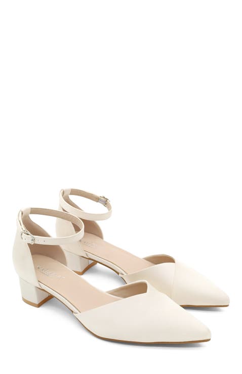 Leila Satin Pointed Toe Low Block Heels