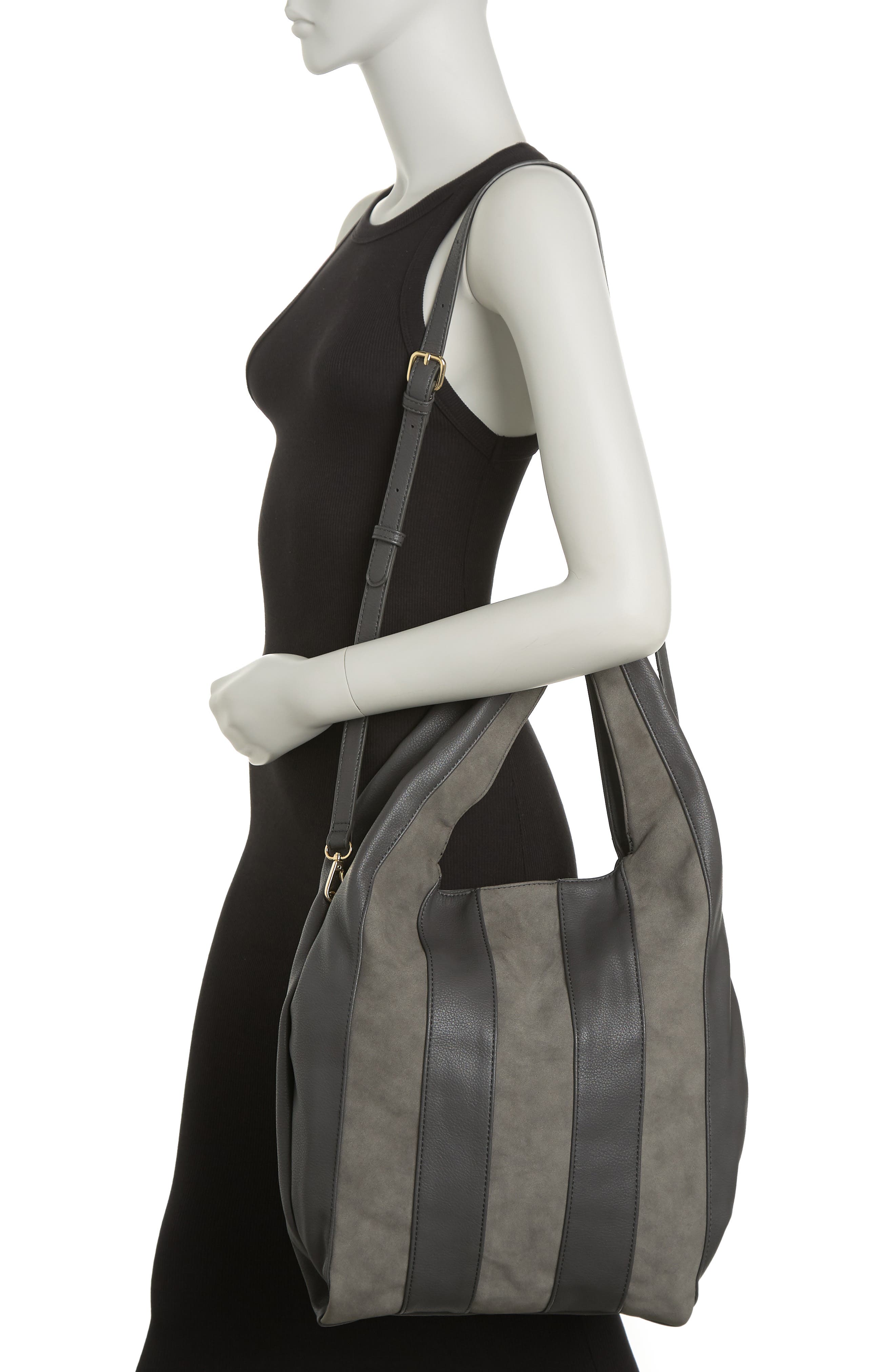 Rocco Faux Suede & Faux Leather Paneled Hobo Bag, Alternate, color, GREY