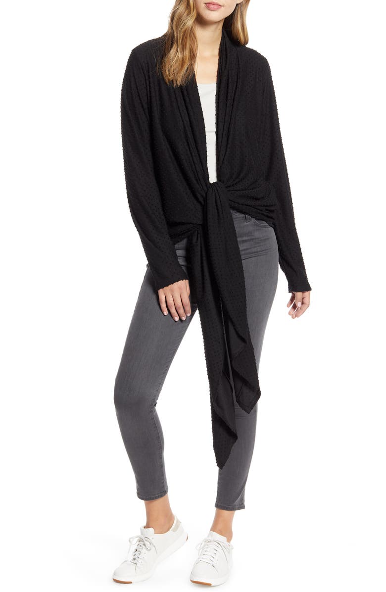 Loveappella Drape Tie Front Cardigan, Main, color,