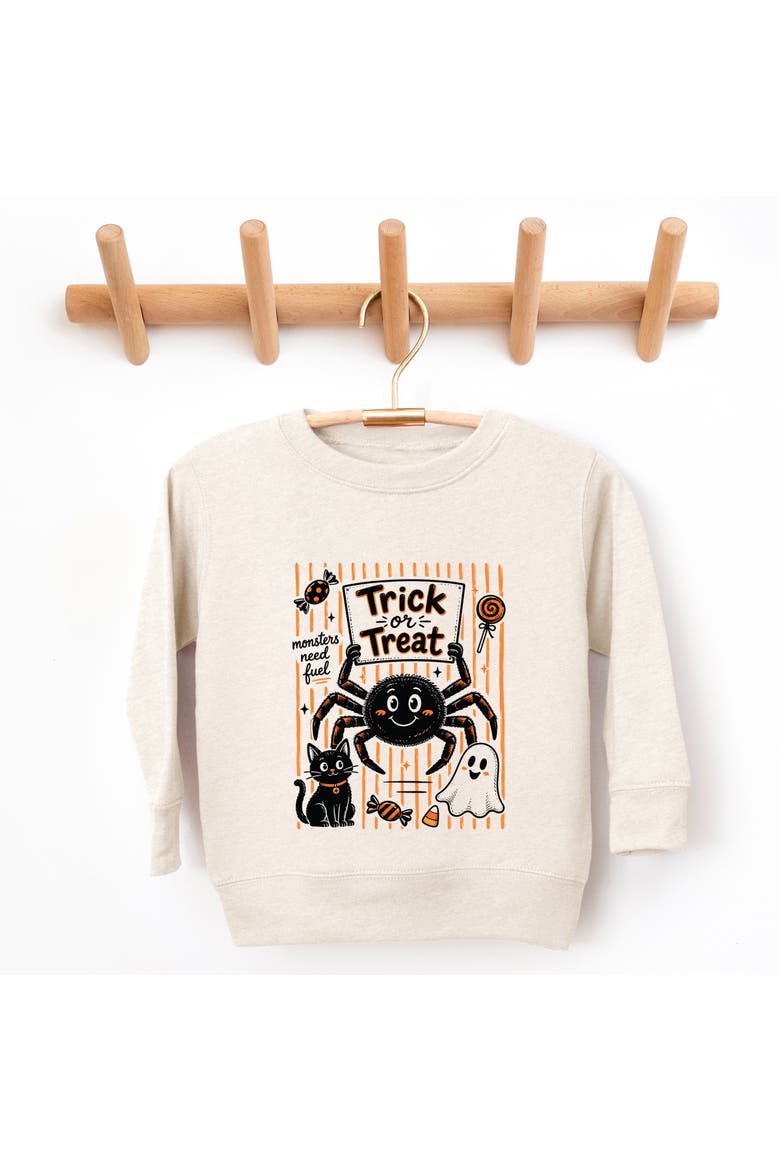 Trick or Treat Spider Stripes Toddler Graphic Sweatshirt, Alternate, color, Natural