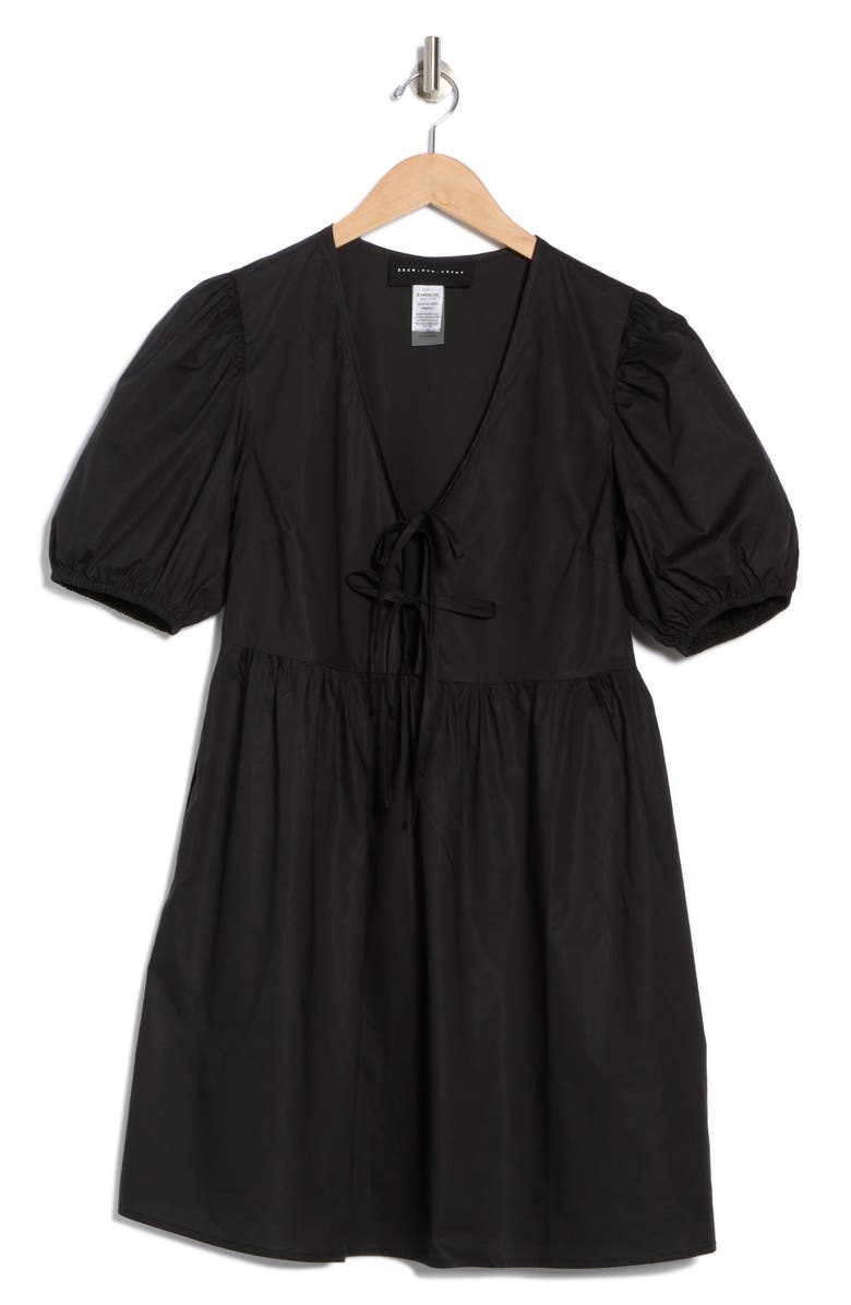 Know One Cares Tie Front Puff Sleeve Poplin Minidress, Alternate, color, 