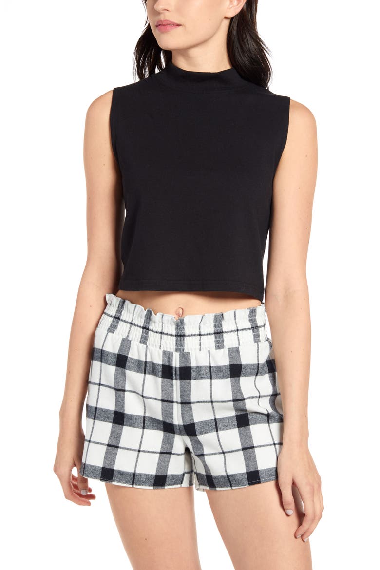 x Claudia Sulewski Mock Neck Crop Top, Main, color, BLACK