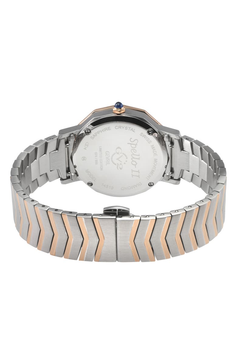 GEVRIL Spello II Mother-of-Pearl & Diamond Bracelet Watch, 36mm, Alternate, color, Rose Gold/ Silver