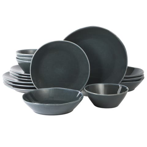 Montecito Breeze 16 Piece Double Plates and Bowls Stoneware Reactive Glaze Dinnerware Set