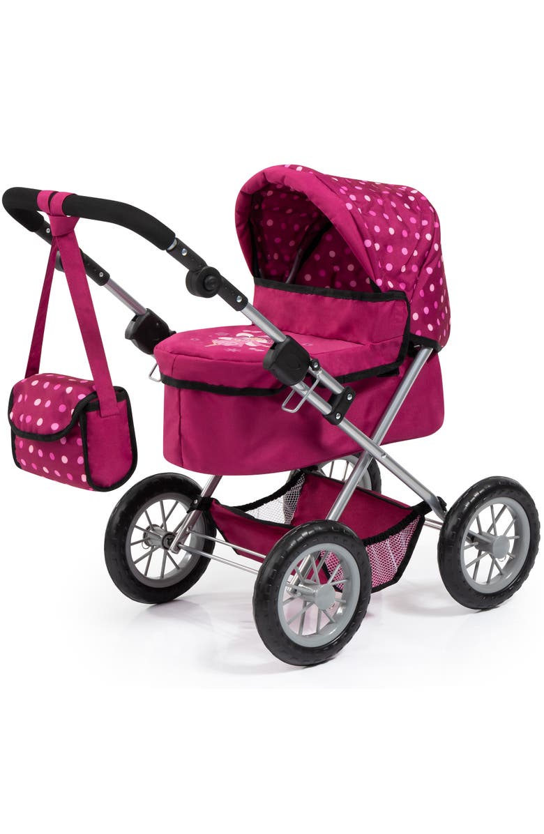 Bayer Design Bayer Dolls Pram Trendy with Shoulder Bag and Underneath Shopping Basket, Bordeaux, Red with Pattern, Main, color, Pink