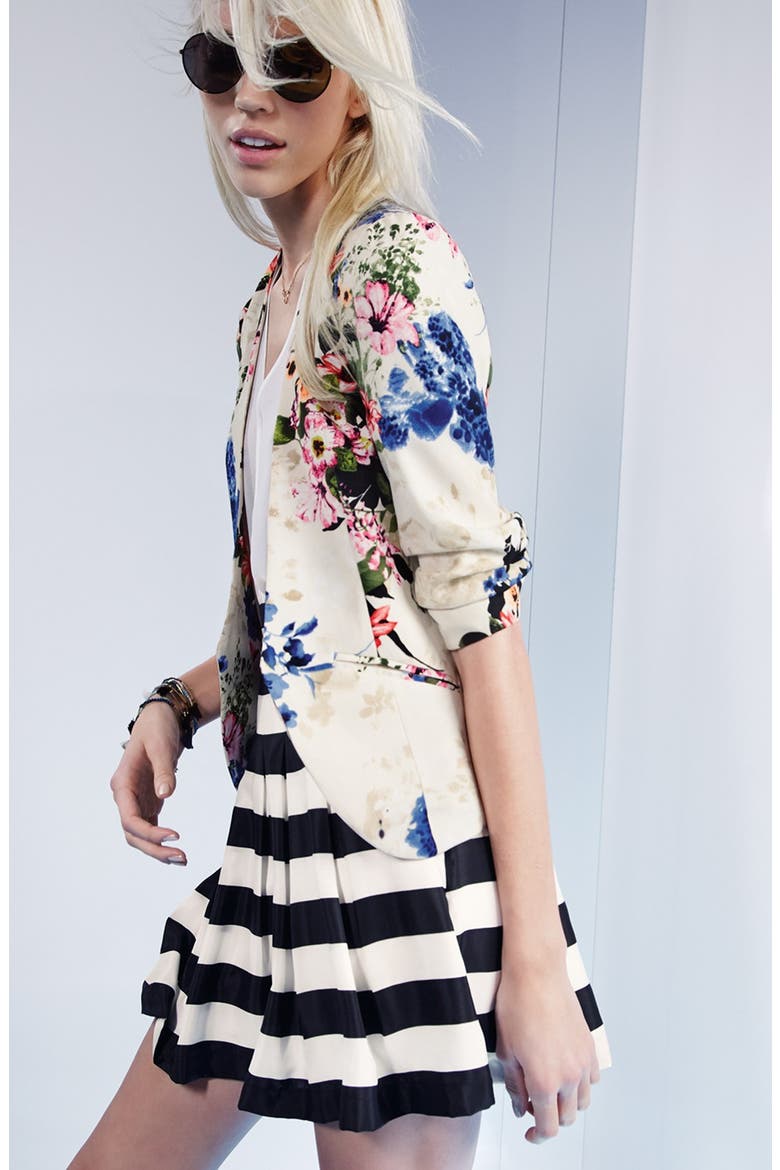 Pleated Stripe Skirt, Alternate, color, IVORY/ BLACK STRIPE