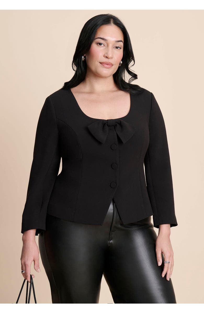ELOQUII Scoop Neck Jacket With Bow, Alternate, color, Black Onyx
