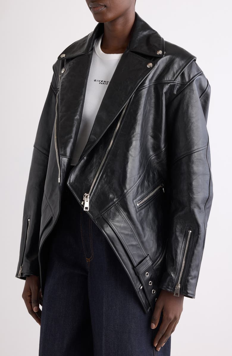 Givenchy Trapeze Leather Biker Jacket, Alternate, color, Black