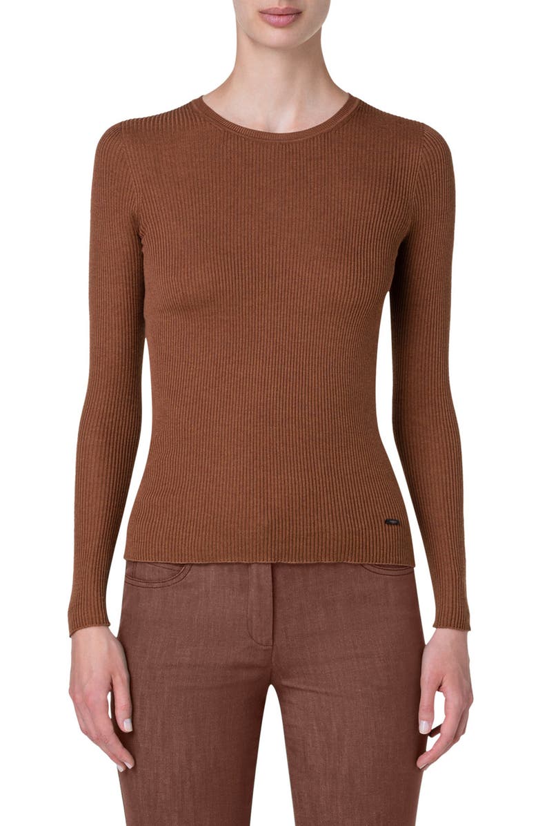 Akris Rib Silk & Cotton Crewneck Sweater, Main, color, 