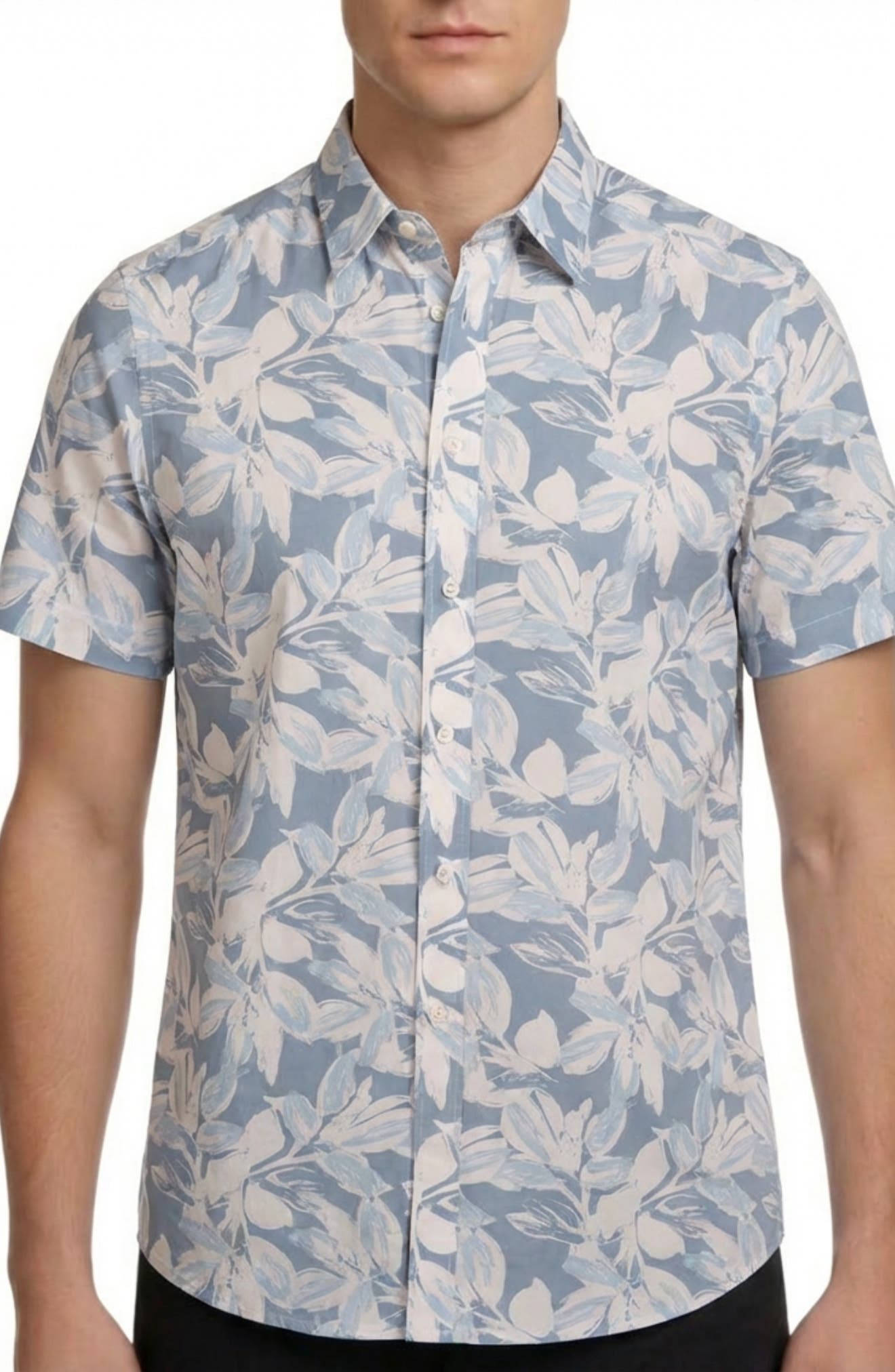 Report Collection Tropical Print Short Sleeve Stretch Button-Up Shirt