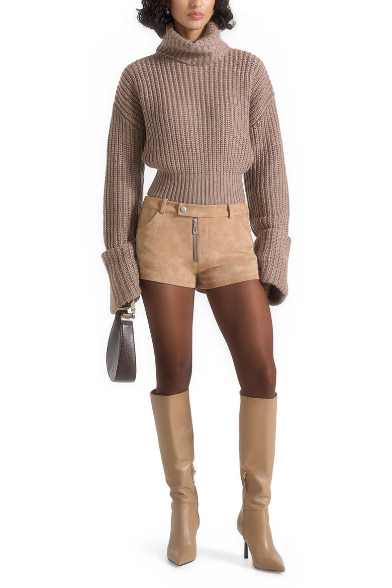 Fara Suede Mini Shorts, Alternate, color, Beige