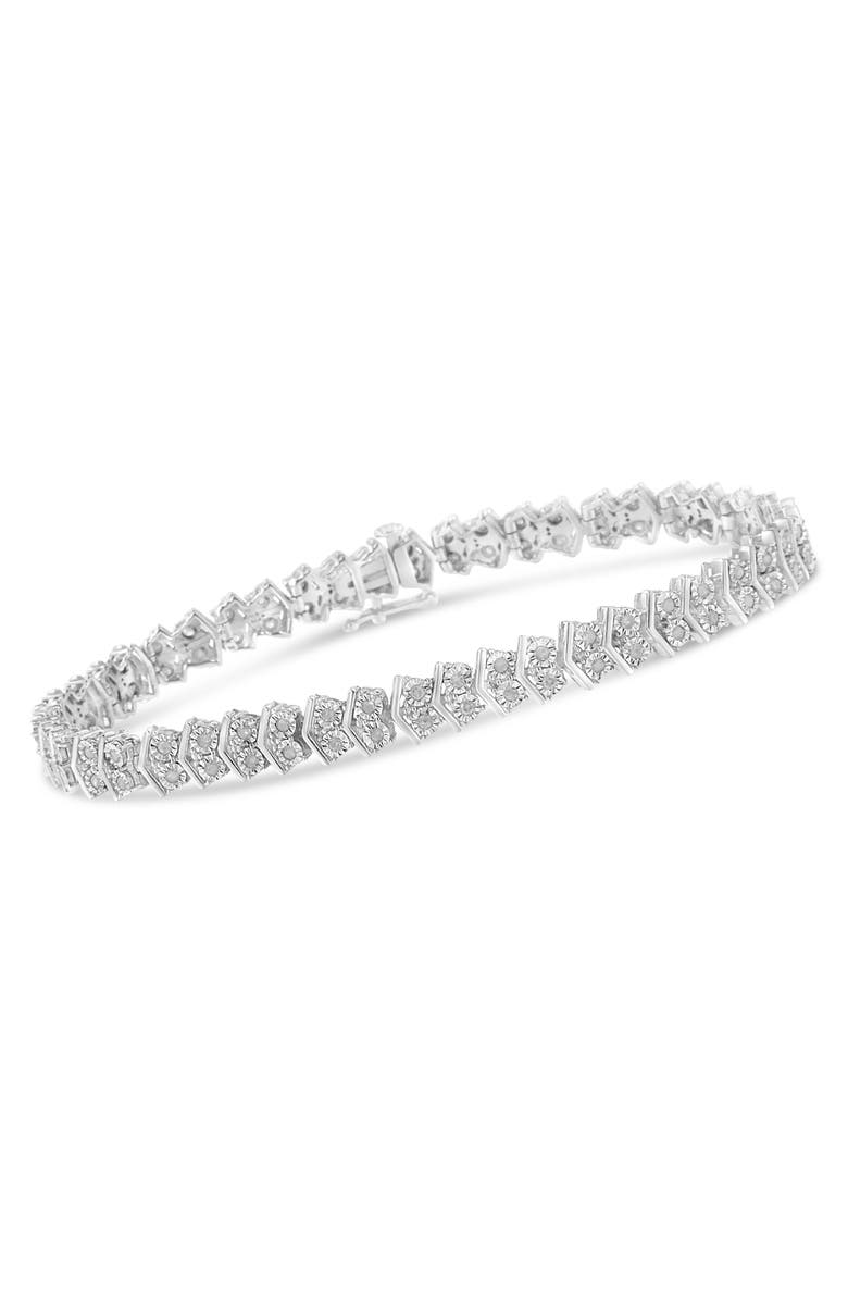 Haus of Brilliance Silver 1.0 Cttw Chevron 2 Stone Arrow Link Tennis Bracelet, Alternate, color, White