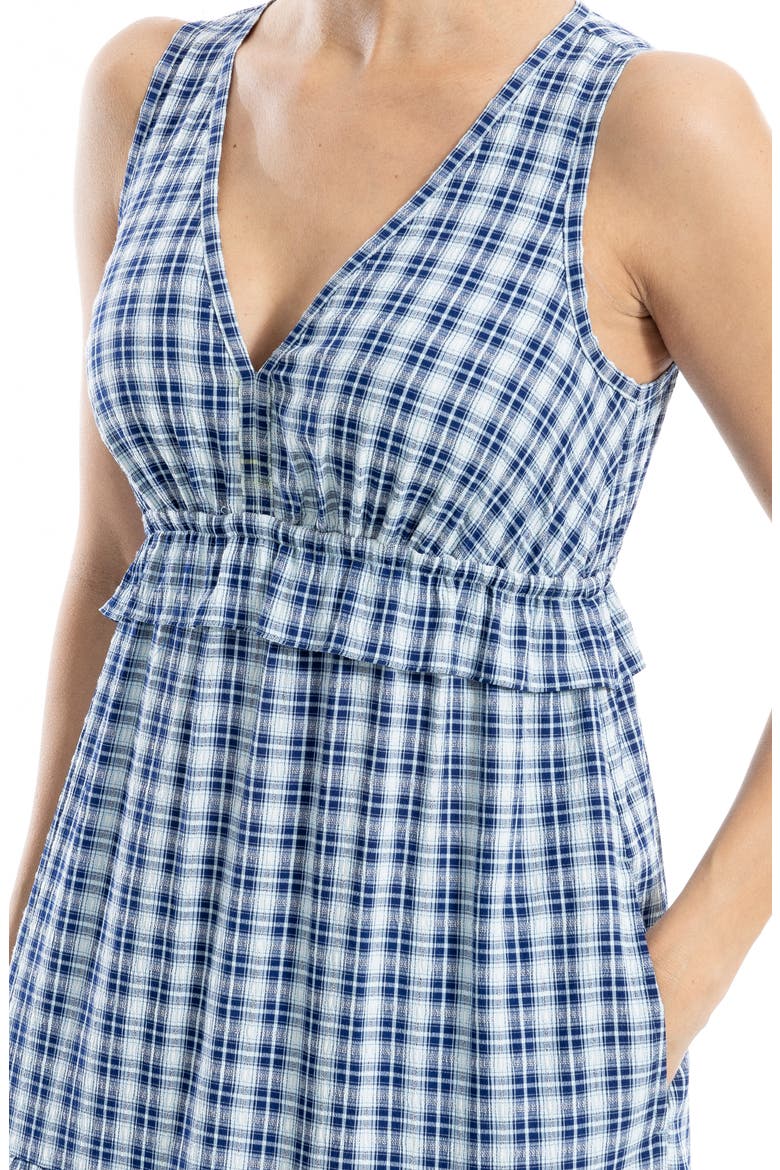Sleeveless Empire Waist Tiered Maxi Dress, Alternate, color, NAVY/ SKY CHECK