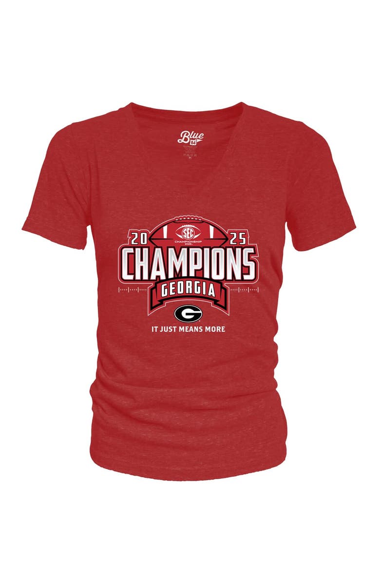 BLUE 84 Women's Blue 84 Red Georgia Bulldogs 2025 SEC Football Champions Locker Room V-Neck T-Shirt, Alternate, color, Red
