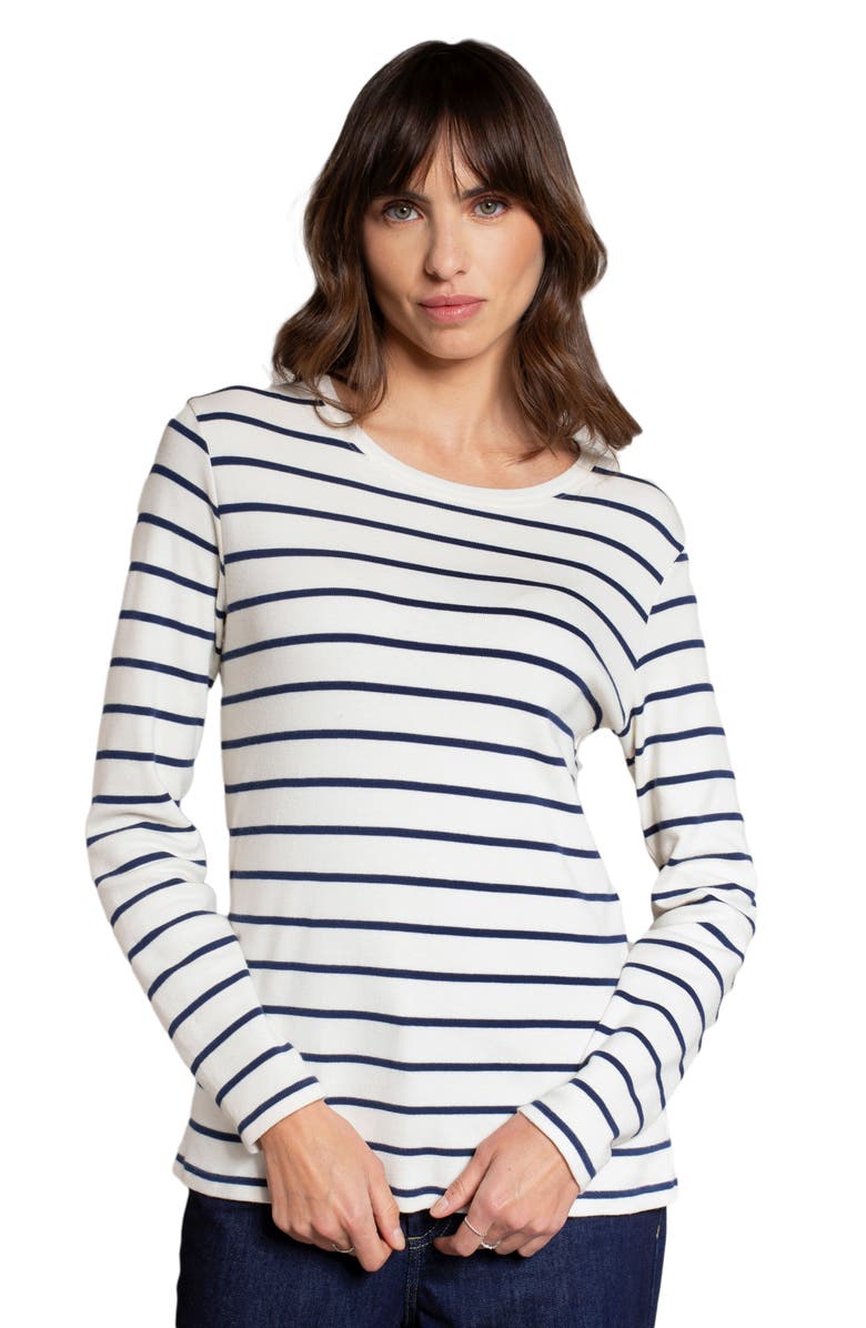 Celtic & Co. Striped Long Sleeve T-Shirt, Main, color, Chalk / Navy Stripe