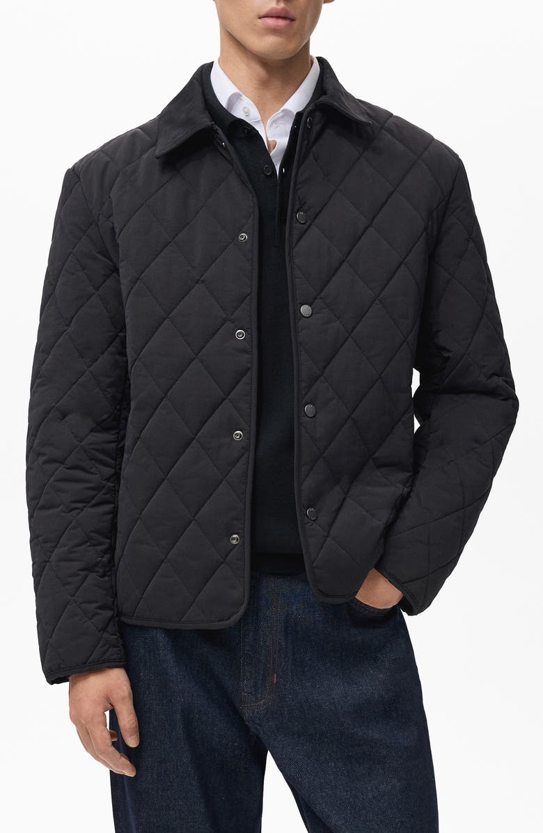 MANGO Water Repellent Quilted Jacket, Main, color, Black