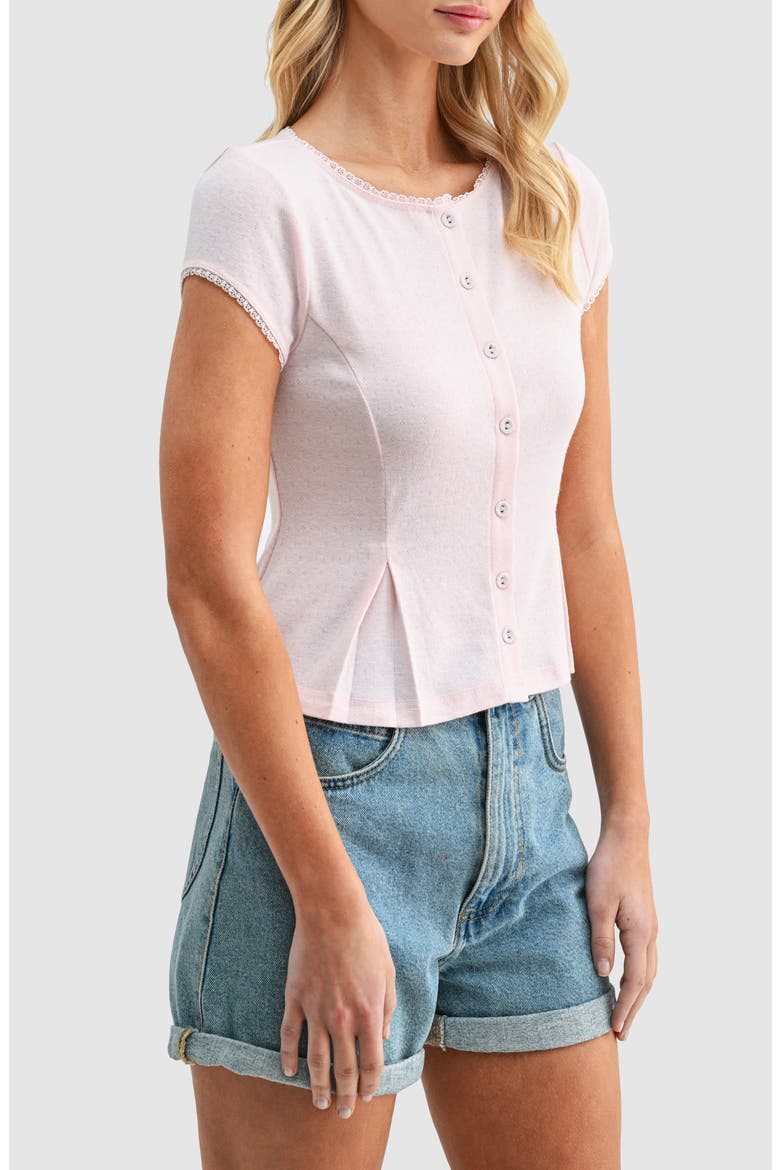 Pointelle Stitch Peplum Button-Up Top, Alternate, color, BLUSH