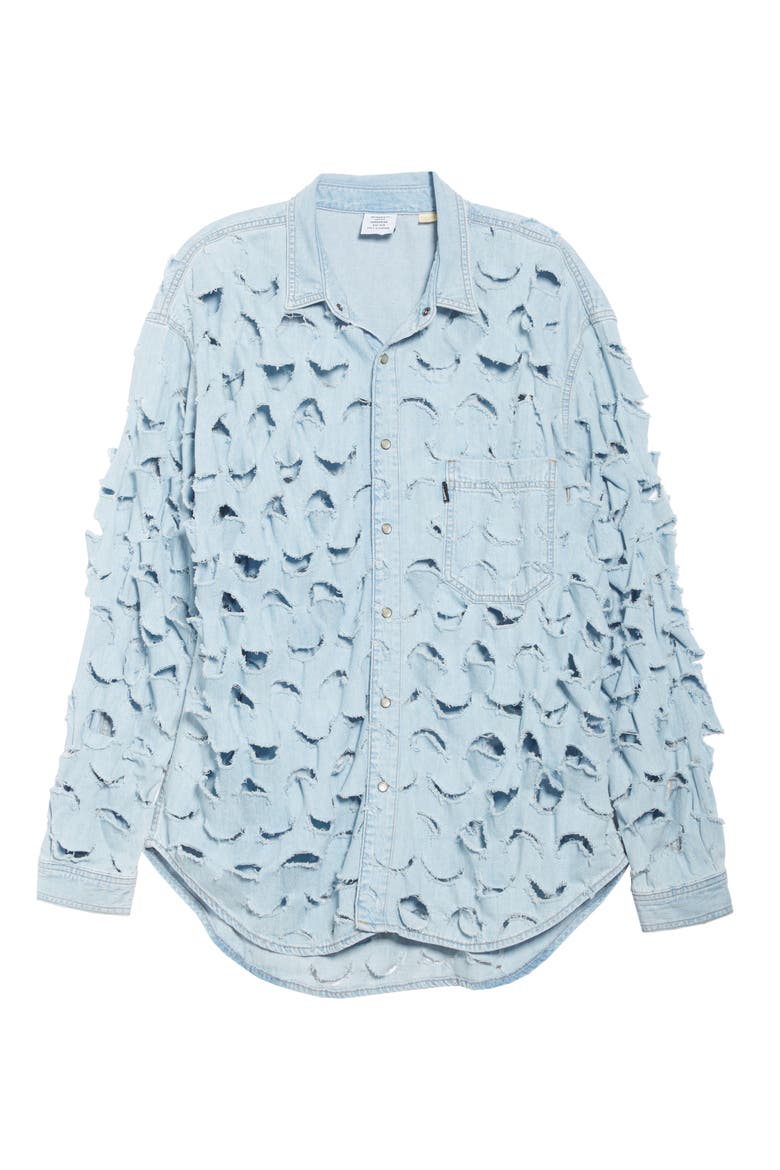 Cutout Denim Shirt, Alternate, color, LIGHT BLUE