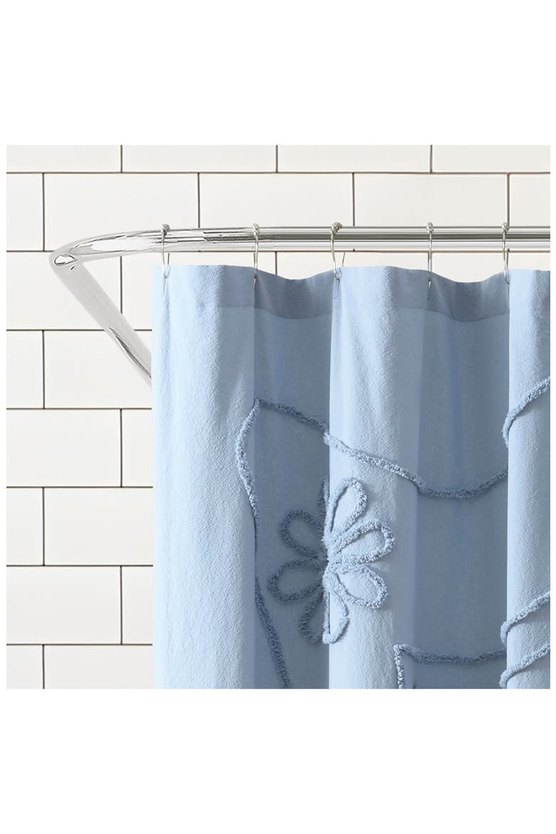 Retro Scroll Shower Curtain, Alternate, color, BLUE