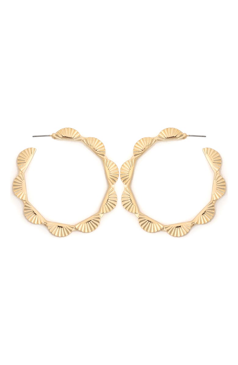 Panacea Scallop Hoop Earrings, Main, color, Gold