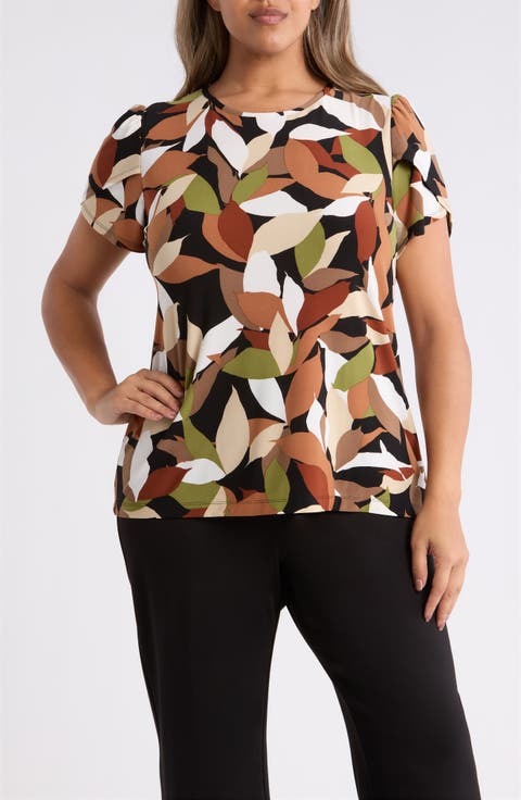 Foliage Print Tulip Sleeve Top