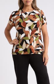 AK ANNE KLEIN Foliage Print Tulip Sleeve Top