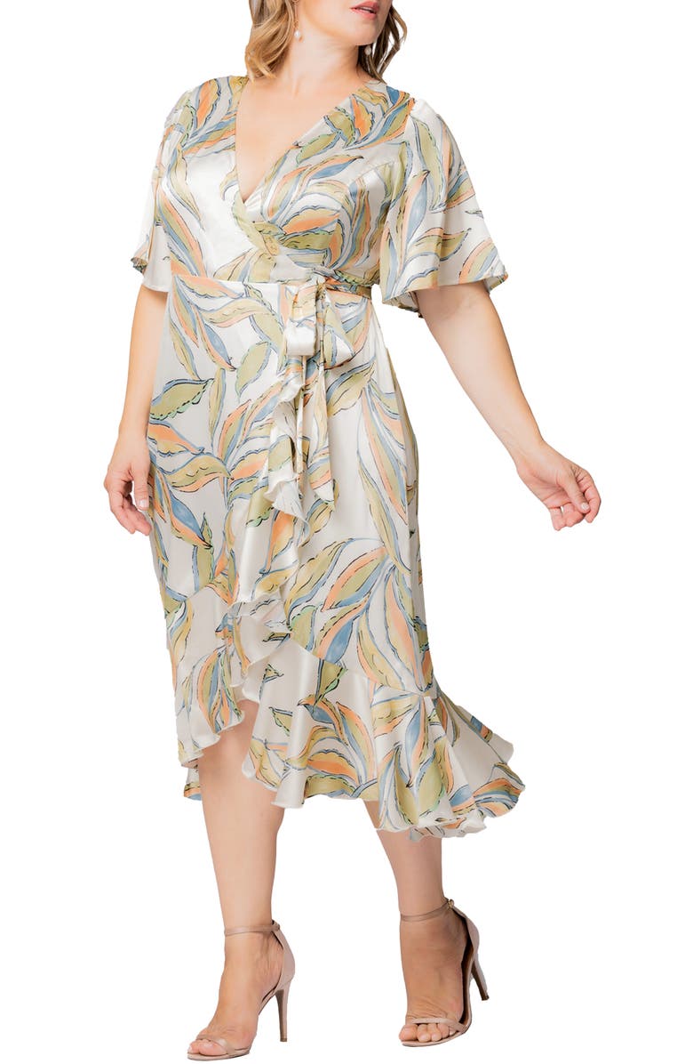Kiyonna Chloe Midi Wrap Dress, Alternate, color, Artful Leaves