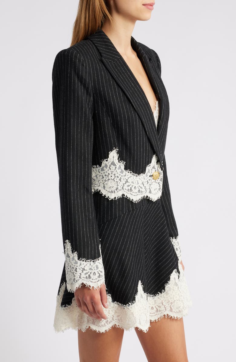LoveShackFancy Icarus Pinstripe Lace Trim Crop Jacket, Alternate, color,