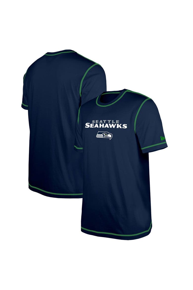 Men's New Era College Navy Seattle Seahawks Third Down Puff Print T-Shirt, Main, color, Blue
