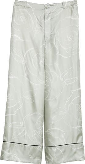 パンツ MARNI PIJAMA PANT SILK TWILL ROSES (PAMA0335I0UTSG30 ORN99) Black silk palazzo trousers with Orion print | Marni