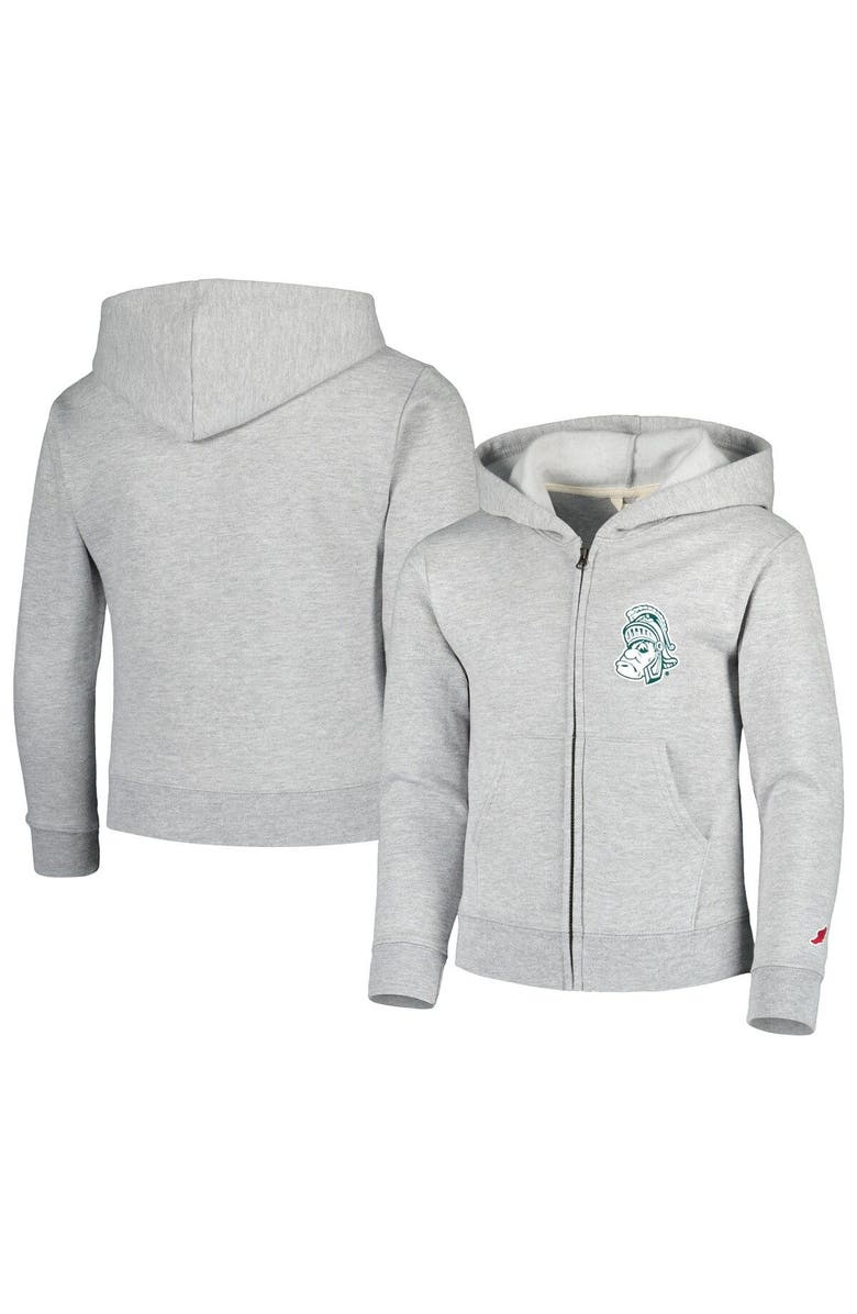 LEAGUE COLLEGIATE WEAR Youth League Collegiate Wear Heather Gray Michigan State Spartans Full-Zip Hoodie, Main, color,