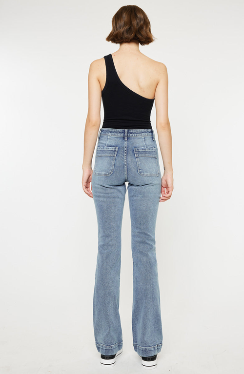 Kancan Ultra High Rise Wide Leg Jean In Light Grey In Blue