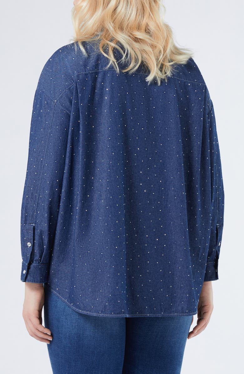 Marina Rinaldi Jene Rhinestone Detail Denim Shirt Jacket, Alternate, color, Navy