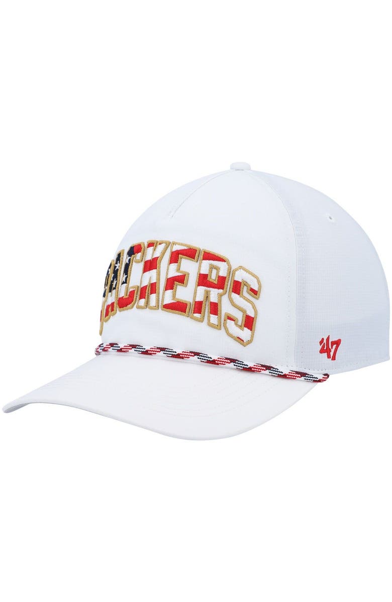 '47 Men's '47 White Green Bay Packers Hitch Stars and Stripes Trucker Adjustable Hat, Main, color,