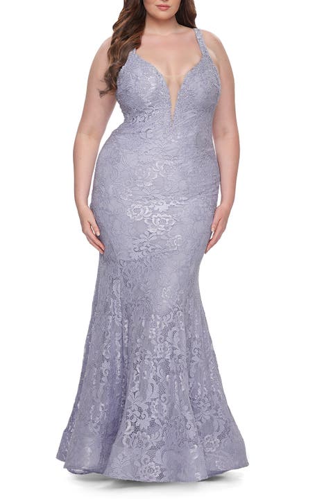 Mermaid Lace Plus Size Prom Dress with Deep V