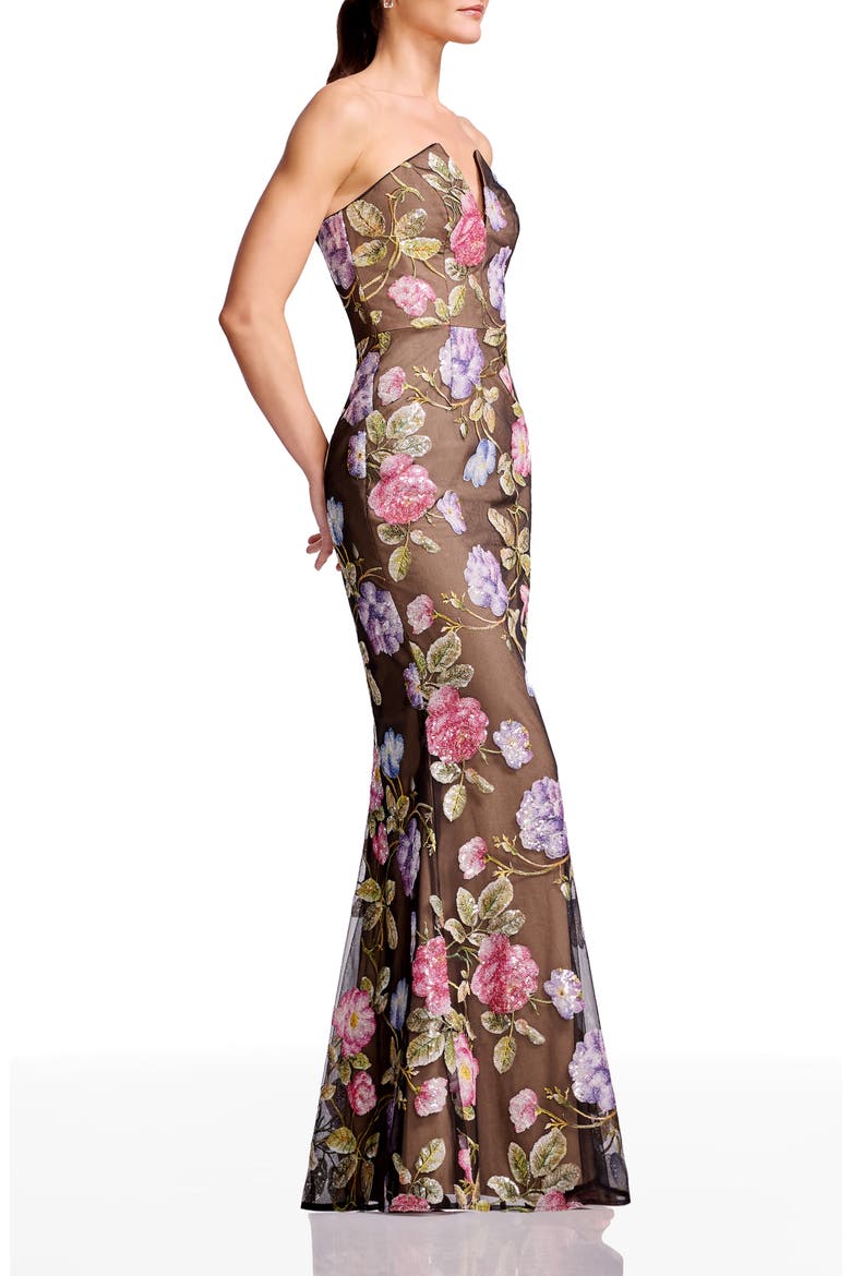 Fernanda Embroidered Floral Strapless Gown, Alternate, color, BLACK MULTI