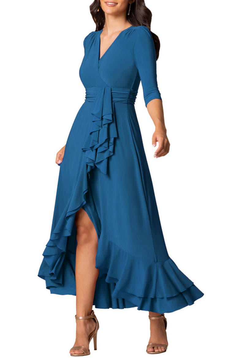 Veronica Ruffle Evening Gown, Alternate, color, Aegean Blue
