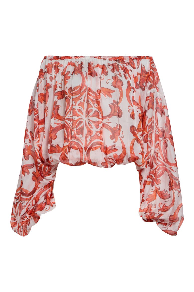 Majolica Print Off the Shoulder Chiffon Top, Alternate, color, S9000 VARIANTE ABBINATA