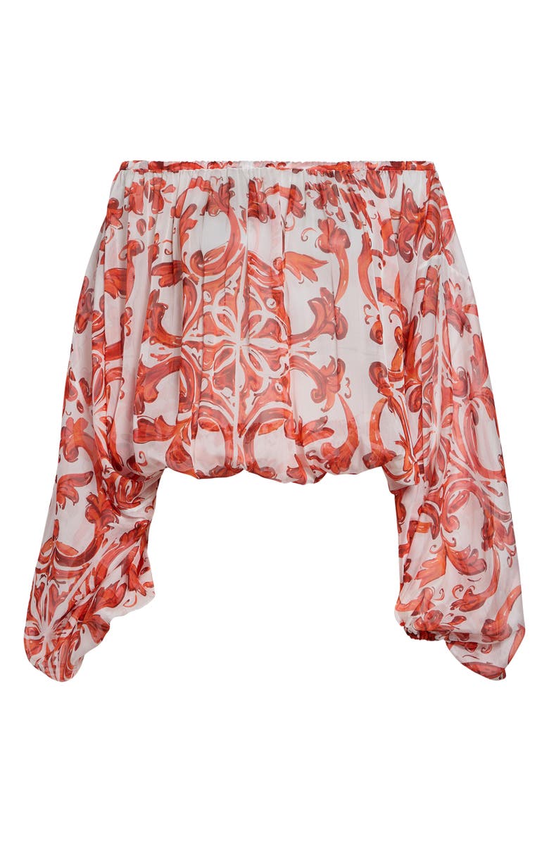 Dolce&Gabbana Majolica Print Off the Shoulder Chiffon Top, Alternate, color, S9000 Variante Abbinata