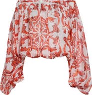 Dolce&Gabbana Majolica Print Off the Shoulder Chiffon Top