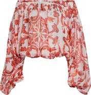 Dolce&Gabbana Majolica Print Off the Shoulder Chiffon Top